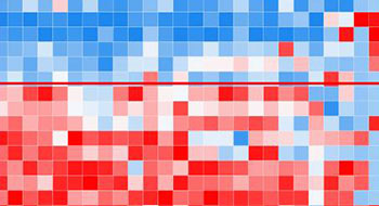 Blue, white and red pixels